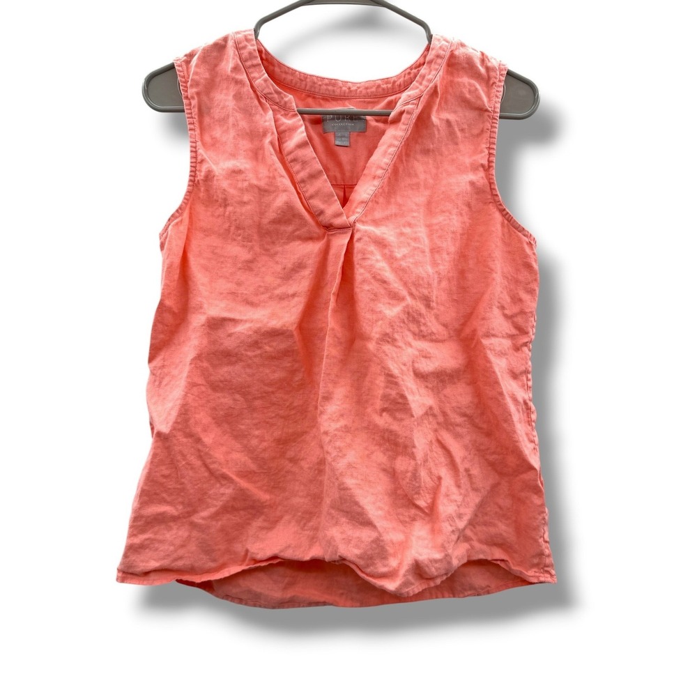 Pure Collection Linen Blouse Womens 8/10 Coral Pink Sleeveless V-Neck‎ Top